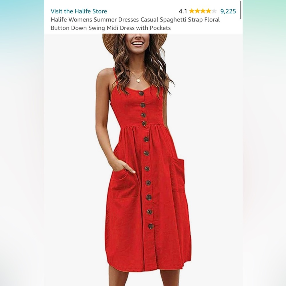 Halife Womens Summer Casual Spaghetti Strap Button Down Swing Midi Dress